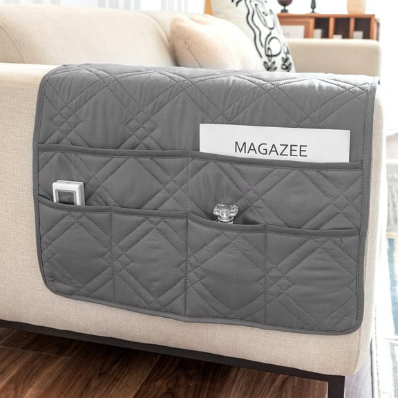 Fvkrnyz Sofa Armrest Organizer with Cup Holder Tray Chair Arm TV Remote Holder,Remote Caddy Couch Remote Control Holder for Recliner,Non Slip Arm Chair Caddie with 6 Pocket Storage for Phone TV