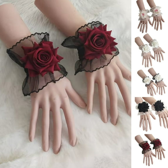 Fvsianol Band Bracelet Hand Flower Wrist Corsage Elegant Lace Handmade Adjustable Hand Decoration Artificial Rose Wedding Wristlet