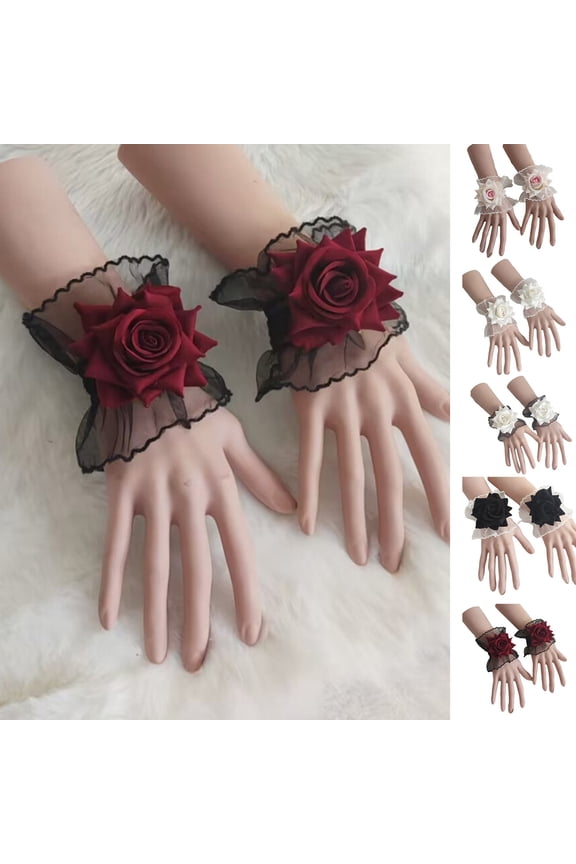 Band Bracelet Hand Flower Wrist Corsage Elegant Lace Handmade Adjustable Hand Decoration Artificial Rose Wedding Wristlet