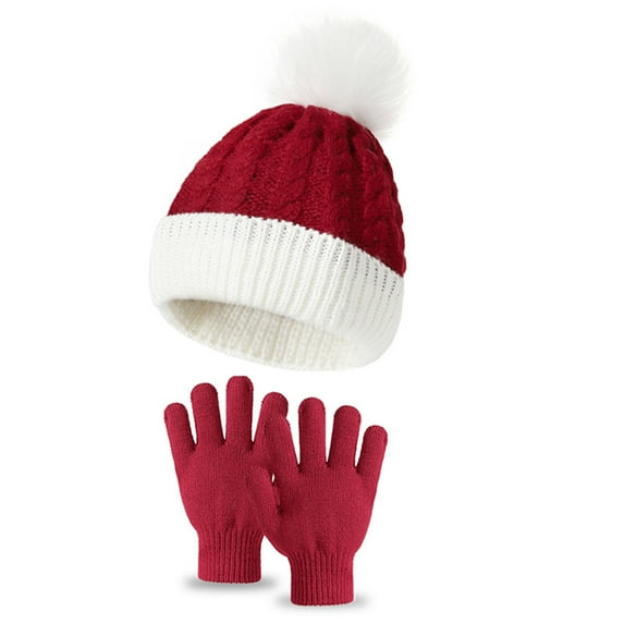 Fvsianol Boys/girls Hat And Mittens Set Jacquard Design Winter Hat And Gloves Kids Winter Beanie Hat Set Warm Pom Pom Design