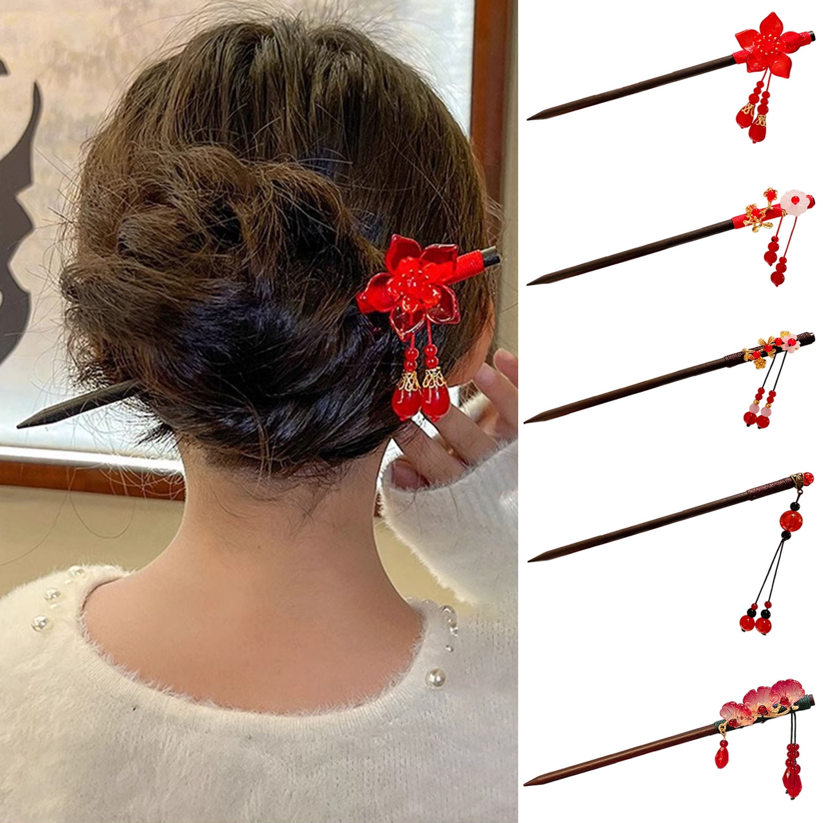 Fvsianol Hair Stick Chinese Style Wooden Hair Stick Tassel Handmade ...