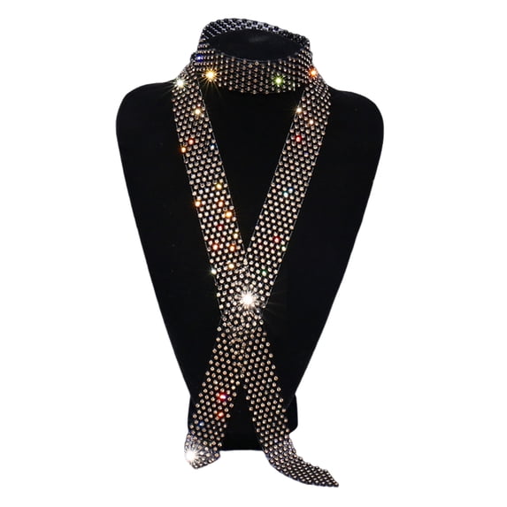Fvsianol Rhinestone Embellished Tie Hollow Out Tie Men Tie Long Adjustable Hollow Out Exquisite Lightweight Dance Stage Show Performance Necktie