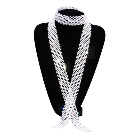 Fvsianol Rhinestone Embellished Tie Hollow Out Tie Men Tie Long Adjustable Hollow Out Exquisite Lightweight Dance Stage Show Performance Necktie