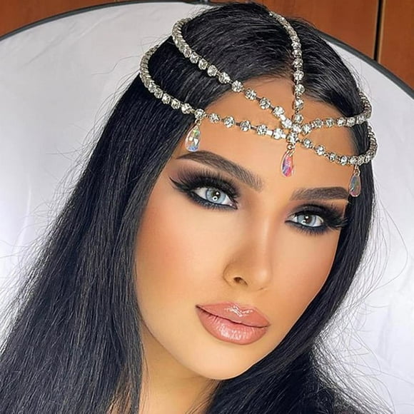 Fvsianol Rhinestone Head Chain Faux Crystal Headpiece Women Forehead Chain Head Chain Hair Chain Jewelry Headpiece Bride Wedding Photo Prop Prom Party Hair Accessories