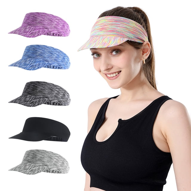 Fvsianol Sport Hat Sun Visor Hat Empty Top Colorful Stripes Hat with Sweatband Adjustable Stretchy Band Extended Brim Tennis Sport Hat