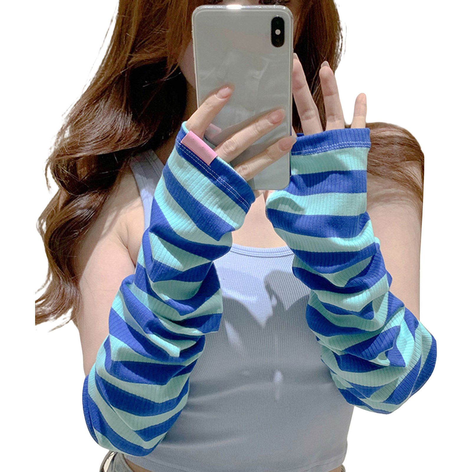 Fvsianol Sun Protection Sleeves Ice Sleeve Loose Striped Print Long Arm