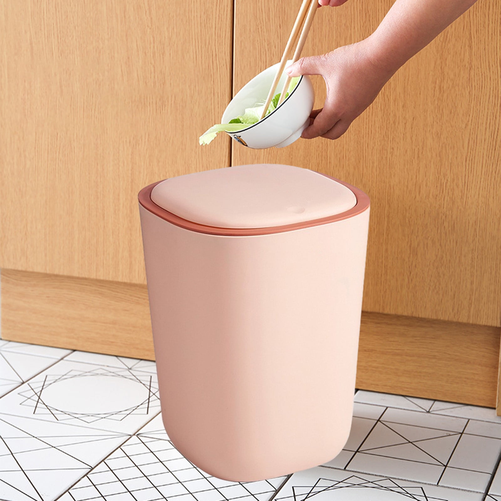 Fwqbns Bathroom Trash Can with Lid,Small Garbage Can with Press Top Lid ...