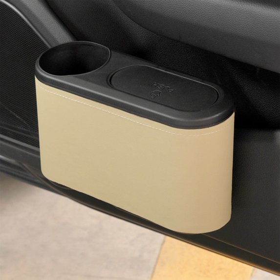 Fwqbns Car Trash Can Bin Waste Container Multi-Function Storage Box Car Cup Holder Car Organizer for Space Saving