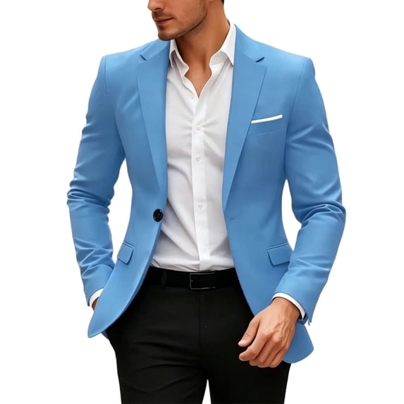 Fwqbns Men's Blazer Jacket Casual Long Sleeve Slim Fit One Button Sport Coats with Pocket for Work Business Daily Wear Sky Blue