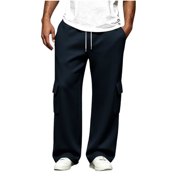 Fwqbns Men's Cargo Sweatpants Casual Baggy Jogging Hiking Pants with Elastic Waist and Pockets Dark Blue