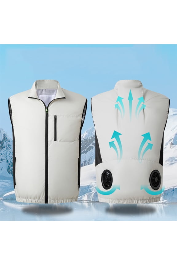 Men's Casual Solid Cooling Fan Jacket, Breathable Polyester Nylon Blouse for Outdoor Work and Hot Weather