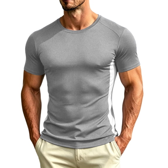 Fwqbns Men's Compression Shirt Short Sleeve Quick Dry Workout T-Shirt Athletic Gym Running Top Moisture Wicking Base Layer Gray