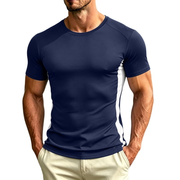 Fwqbns Men's Compression Shirt Short Sleeve Quick Dry Workout T-Shirt Athletic Gym Running Top Moisture Wicking Base Layer Navy