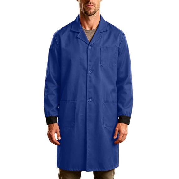 Fwqbns Men's Long Sleeve Lab Coat Polyester Lightweight Breathable Warehouse Button Down Coat for Work Blue