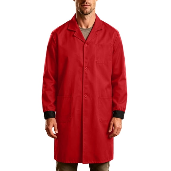 Fwqbns Men's Long Sleeve Lab Coat Polyester Lightweight Breathable Warehouse Button Down Coat for Work Red