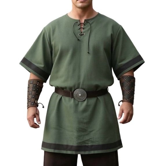 Fwqbns Men's Medieval Knight Viking Tunic Top Surcoat Tabard for Halloween Cosplay Renaissance Costume Green