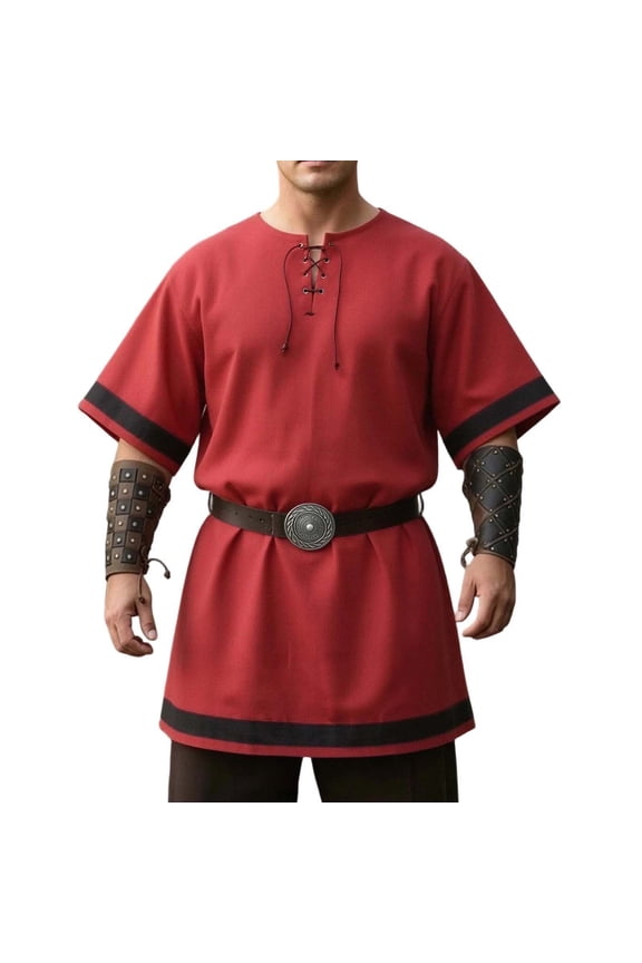 Men's Medieval Knight Viking Tunic Top Surcoat Tabard for Halloween Cosplay Renaissance Costume Red