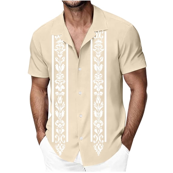 Fwqbns Men's Vintage Bowling Shirt Short Sleeve Cuban Collar Beach Casual Shirt, Breathable Four-Sided Elastic Fabric for Outdoor Summer Activities