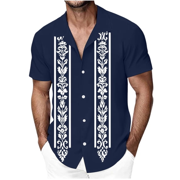 Fwqbns Men's Vintage Bowling Shirt Short Sleeve Cuban Collar Beach Casual Shirt, Breathable Four-Sided Elastic Fabric for Outdoor Summer Activities