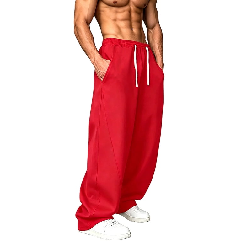 Fwqbns Men's Vintage Wide Leg Sweatpants Loose Fit Drawstring