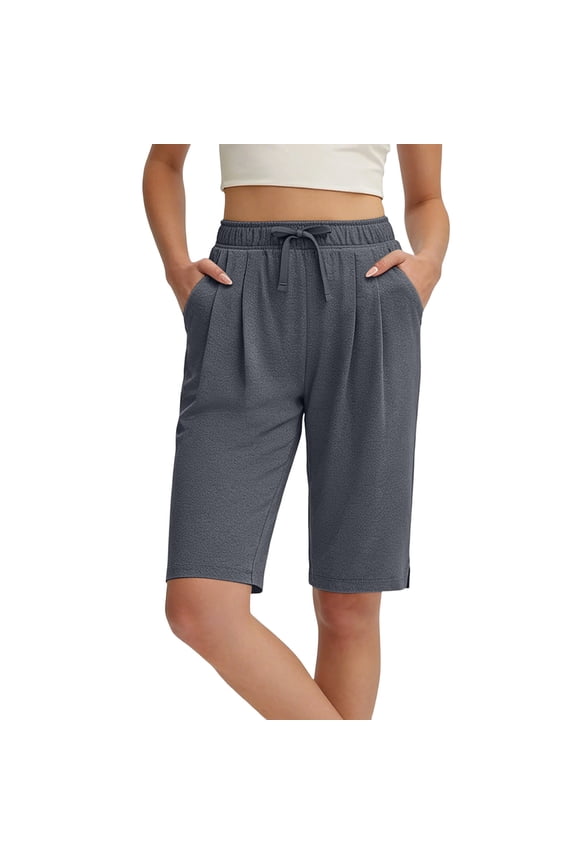 Women's Cotton Bermuda Shorts Knee Length Long Shorts Athletic Workout Yoga Exercise Shorts Stretchy Casual with Pockets for Daily Fitness Gym Outdoor