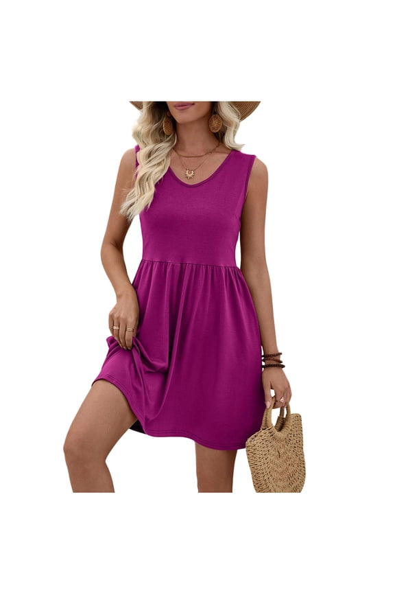 Womens Summer Mini Dress Casual Sleeveless Tank Top T Shirt Dresses 2026 Fashion Basic Solid Vacation Beach Dresses