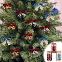 Fwttom 12 pcs Christmas Bows Set, Bright Christmas Tree Bows with Gold Powder, Color Blocking Christmas Decorations for Tree, Gifts Box, Windows, Home Ornaments