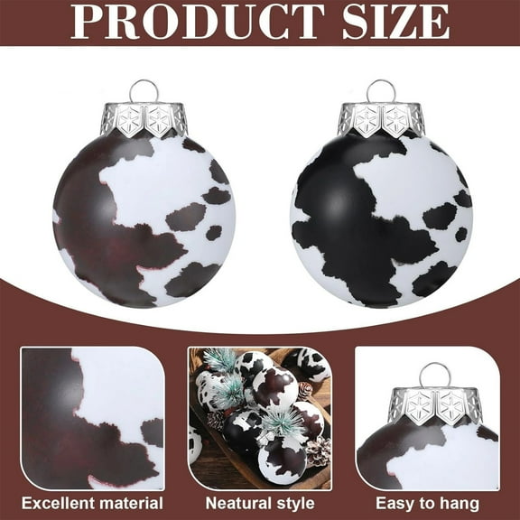 Fwttom 12pcs Cow-colored Christmas Tree Decorations Christmas Ball Ornaments, Christmas Shatterproof Ball with Strings - Christmas Ornaments for Xmas Tree, Holiday, Wedding, Party