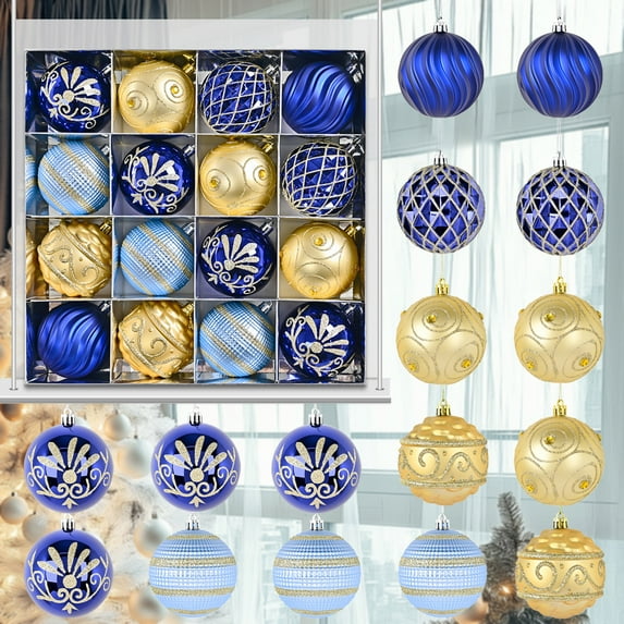 Fwttom 16Pcs Christmas Balls Ornaments Set, Peacock Electroplated Hanging Christmas Shatterproof Ball with Strings - Christmas Decorations for Xmas Tree, Holiday, Wedding, Party, 8cm/3.15"