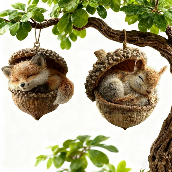 Fwttom 2 Pcs 3D Animal Christmas Ornaments Set - Cute Little Animals Three-Dimensional Figurine Hanging Christmas Tree Decorations