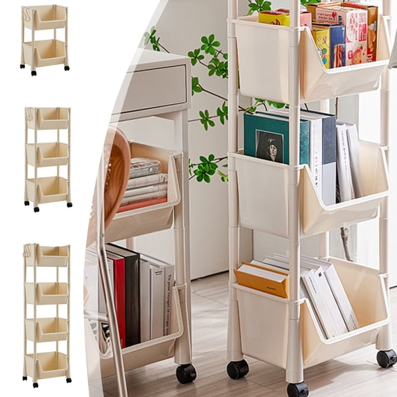 Fwttom 2 Tier Rolling Carts with Wheels, Multi-Functional High Capacity Storage Trolley for Office, Living Room, Kitchen, Bathroom, Movable Utility Cart with Wheels