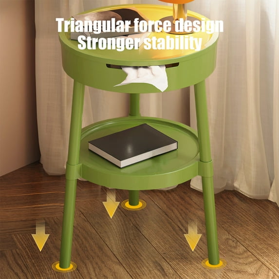 Fwttom 2 Tier Side Table, Round Shaped End Table Living Room Night Stand with Drawer Storage Shelf, Multifunctional Bedside Table for Study Desk Bedroom Office Rest Room