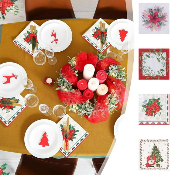 Fwttom 20 pcs Christmas Napkins Disposable Painted Napkins Festive Decorative Christmas Paper Napkins Suitable For Xmas Table Decorations Birthdays Party Supplies