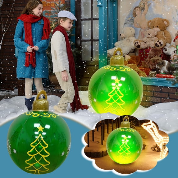 Fwttom 23.6" Christmas Inflatables Christmas Balls, Luminous Green Inflatable Christmas Decorations, Holiday Blow Up Christmas Decorations Outdoor for Garden, Patio, Yard & Home