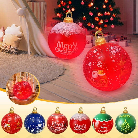 Fwttom 23.6 inch Giant Inflatable Christmas Balls with Light - Inflatable Christmas Decorations Outdoor Xmas Blow Ups Ornaments for Xmas Holiday Yard Lawn Porch Decor