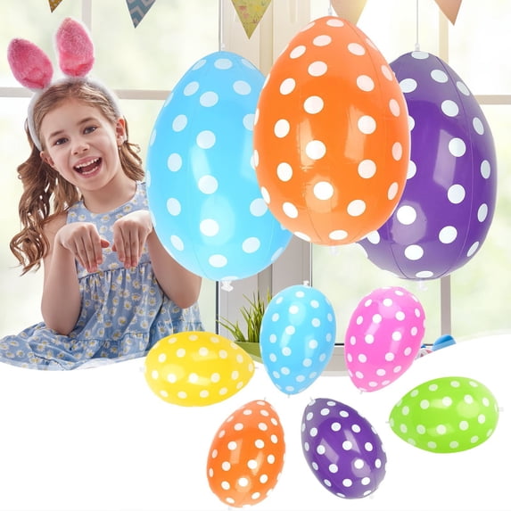 Fwttom 24" Inflatable Easter Eggs, Easter Inflatables Eggs with Polka Dot Pattern, PVC Blow Up Decoration for Holiday Front Yard & Garden, Green