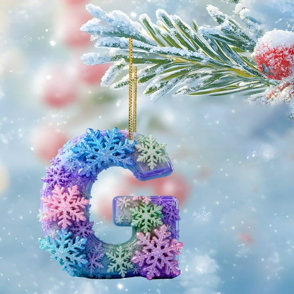 Fwttom 26 Letters Christmas Ornaments - Colorful Snowflakes 2D Flat Christmas Tree Decorations, Acrylic DIY Handcrafted Accessories, Holiday Decor for Xmas Tree Wreath Garland