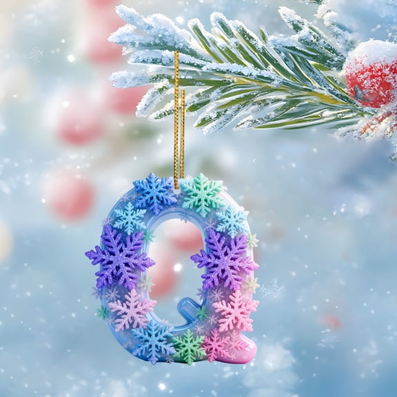 Fwttom 26 Letters Christmas Ornaments - Colorful Snowflakes 2D Flat Christmas Tree Decorations, Acrylic DIY Handcrafted Accessories, Holiday Decor for Xmas Tree Wreath Garland
