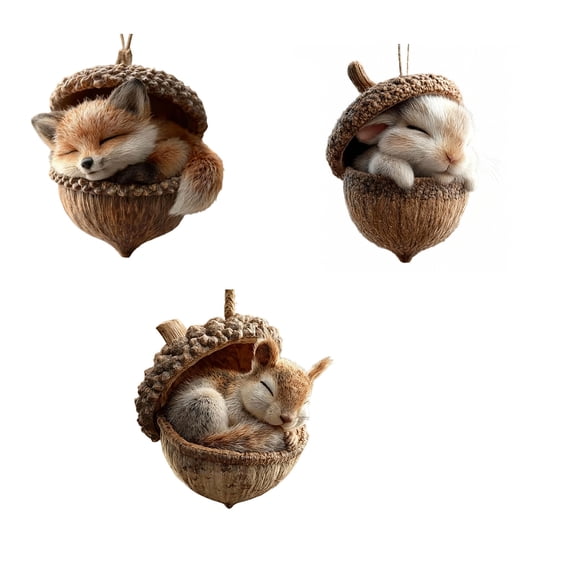 Fwttom 3 Pcs 3D Animal Christmas Ornaments Set - Cute Little Animals Three-Dimensional Figurine Hanging Christmas Tree Decorations