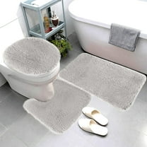 Fwttom 3 Pcs Bathroom Rugs Set, Non Slip Soft Water Absorption Thick Washable Floor Mats, Solid Color Winter Flocked shag Bath Mats for Bathroom Toilet Mat, Bath Floor Mat, Toilet Seat Cover