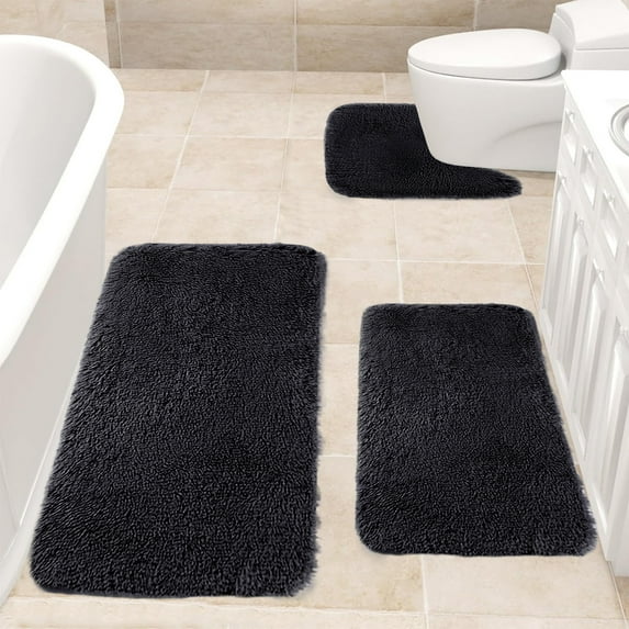 Fwttom 3 Pcs Non Slip Bathroom Rugs Set, Soft Water Absorption Super Thick Washable Easy To Dry Floor Mats, Solid Color Winter Bath Mats for Bathroom Toilet Mats