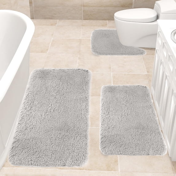 Fwttom 3 Pcs Non Slip Bathroom Rugs Set, Soft Water Absorption Super Thick Washable Easy To Dry Floor Mats, Solid Color Winter Bath Mats for Bathroom Toilet Mats