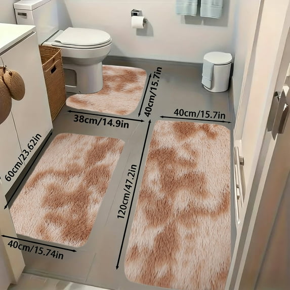 Fwttom 3 pcs Bathroom Rugs, Mixed Color Shower Bathroom Rug Set with U Shaped Toilet Mat, Absorbent Thick Plushes Non Slip Bath Mats for Home Bathroom & Restroom