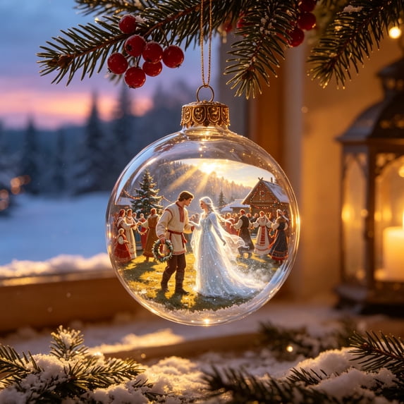 Fwttom 4" Christmas Ball Clear Light-up Hanging Christmas Tree Decorations Merry Christmas Story Scene Ornaments for Xmas Tree & Holiday Gifts