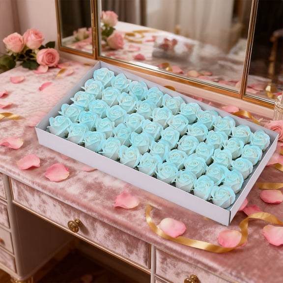 Fwttom 50 Pcs Flower Soap Rose Petals for Bath Three Layer Realistic Roses Soap Valentines Day Gift