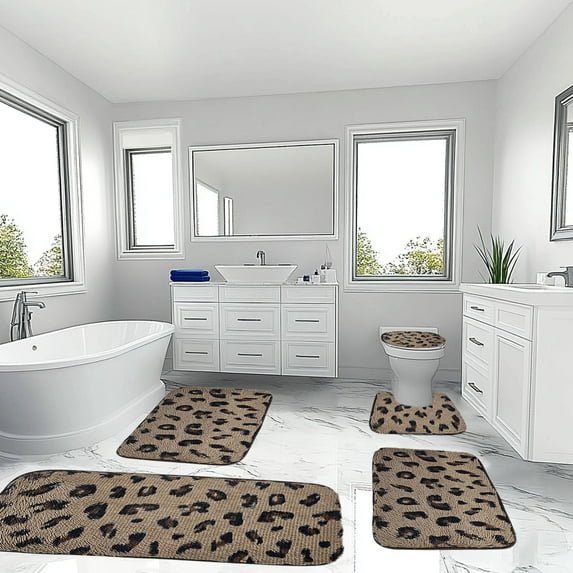 Fwttom 5Pcs Large Bathroom Rugs Set, Spotted Mixed Color Bath Mats For bathroom - Soft Water Absorption Bathroom Mat, Non Slip Thick Machine Washable Rug Easier To Dry Dark