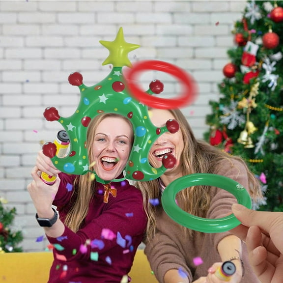 Fwttom 5pcs Christmas Inflatables, Head Mounted Christmas Tree Ring Inflatable Christmas Decorations Set, Blow Up Christmas Balls for Holiday, Home, Party Decorations