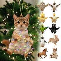 Fwttom Animal Christmas Ornaments - Cute Little Animals Hanging Christmas Tree Decorations, 2D Flat Small Accessories Xmas Holiday Decor