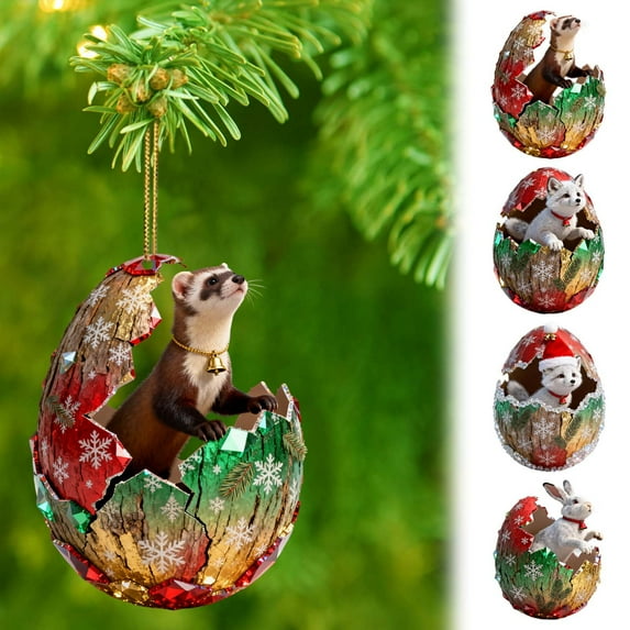 Fwttom Animal Christmas Tree Ornaments - Adorable Creatures 2D Flat Hanging Holiday Vacation Party Christmas Decorations, Lovely Gift for Family Friends