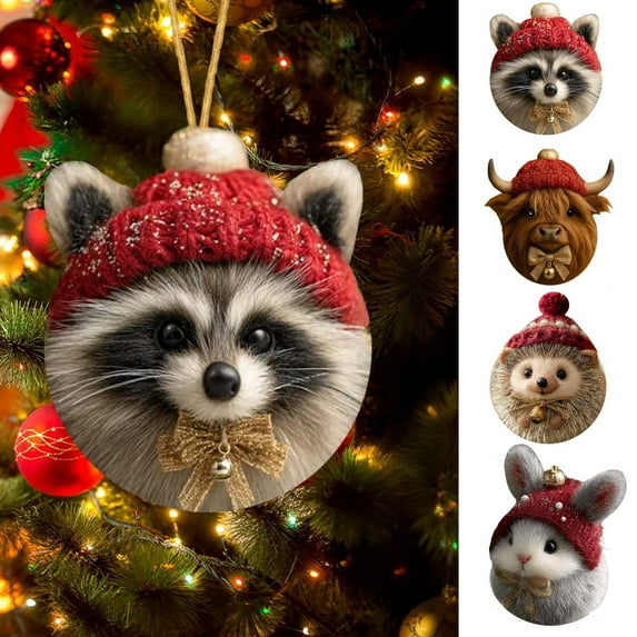 Fwttom Animal Christmas Tree Ornaments - Adorable Creatures 2D Flat Hanging Holiday Vacation Party Christmas Decorations, Lovely Gift for Family Friends